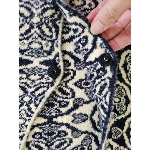 J Mclaughlin Soft Knit Cardigan Duster Women's Size L Navy Damask Cozy - Picture 8 of 14